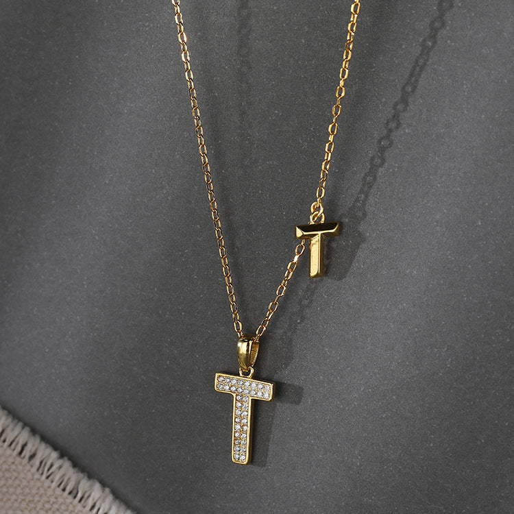 Wholesale Alphabet Double T Clavicle Necklaces